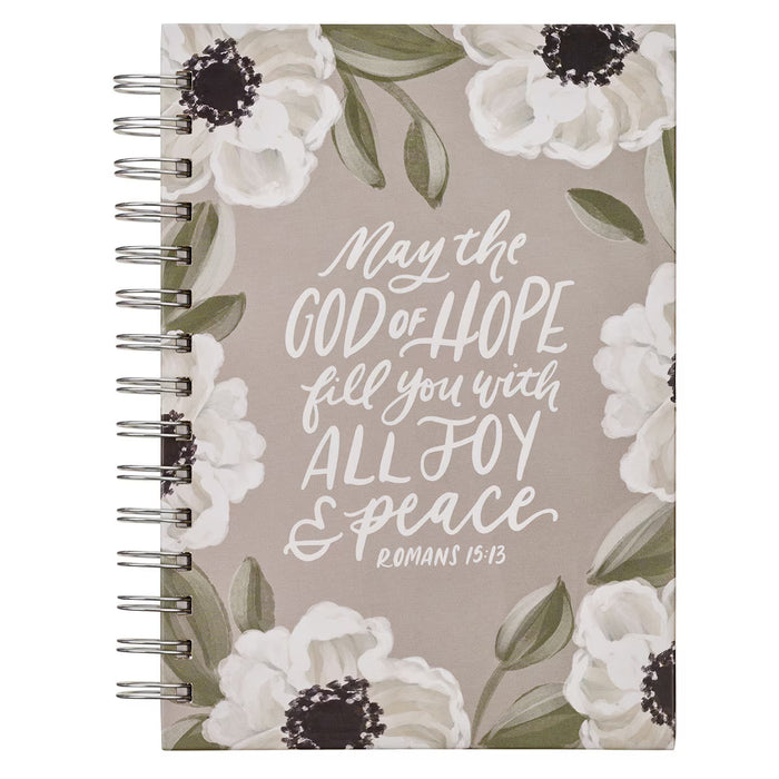 Joy and Peace Gray Floral Spiral Journal - Romans 15:13