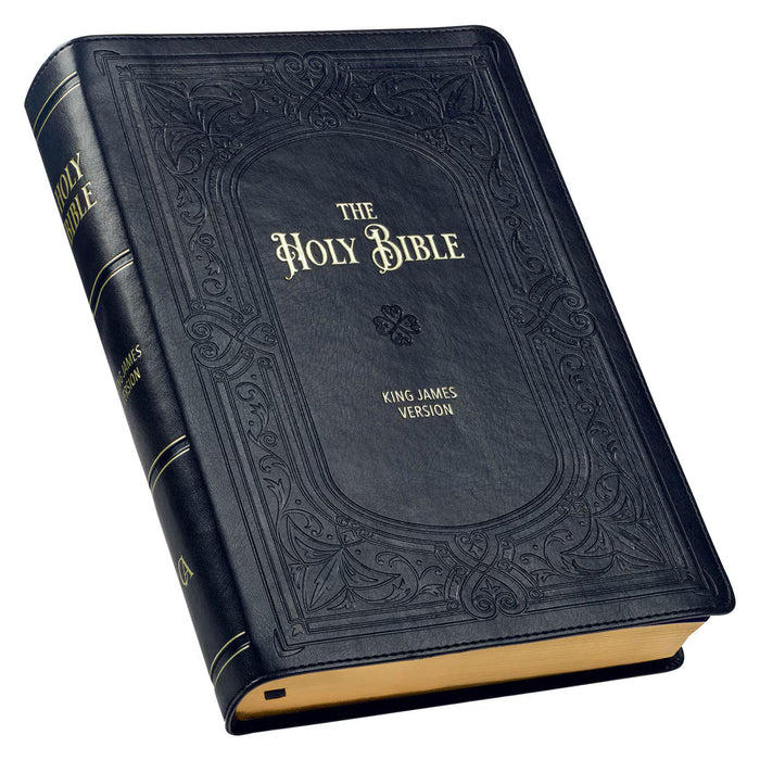 KJV Midnight Blue Art Nouveau Framed Faux Leather Giant Print Full-size with Thumb Index