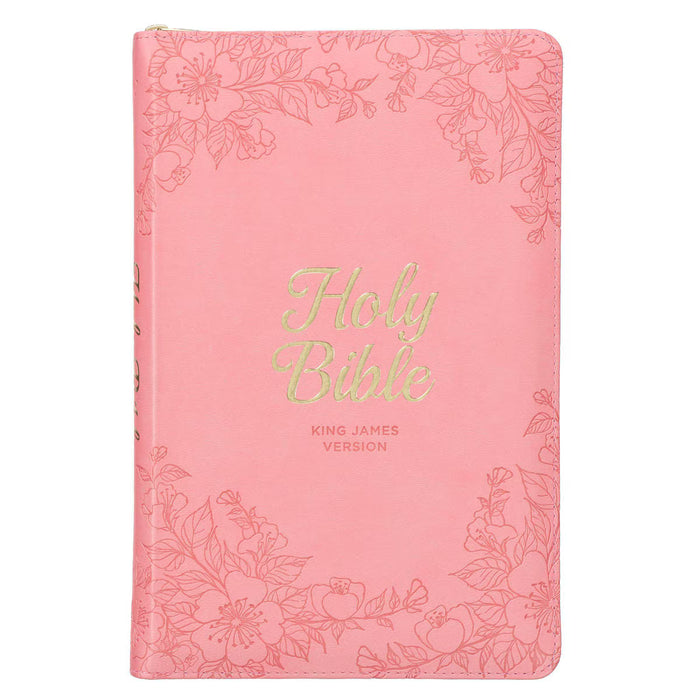 KJV Blossom Pink Faux Leather Deluxe Gift Bible with Thumb Index and Zippered Closure