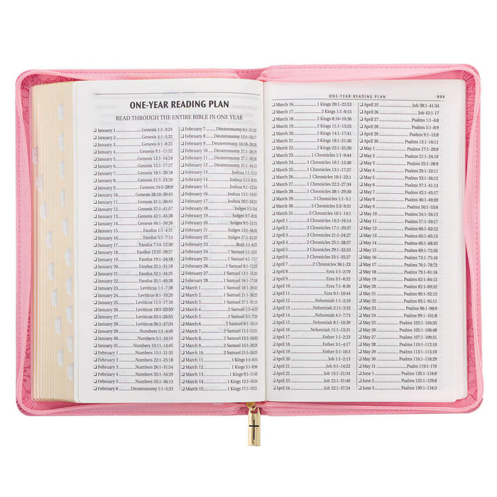 KJV Blossom Pink Faux Leather Deluxe Gift Bible with Thumb Index and Zippered Closure