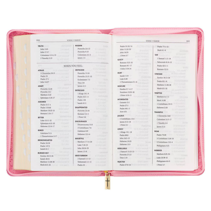 KJV Blossom Pink Faux Leather Deluxe Gift Bible with Thumb Index and Zippered Closure