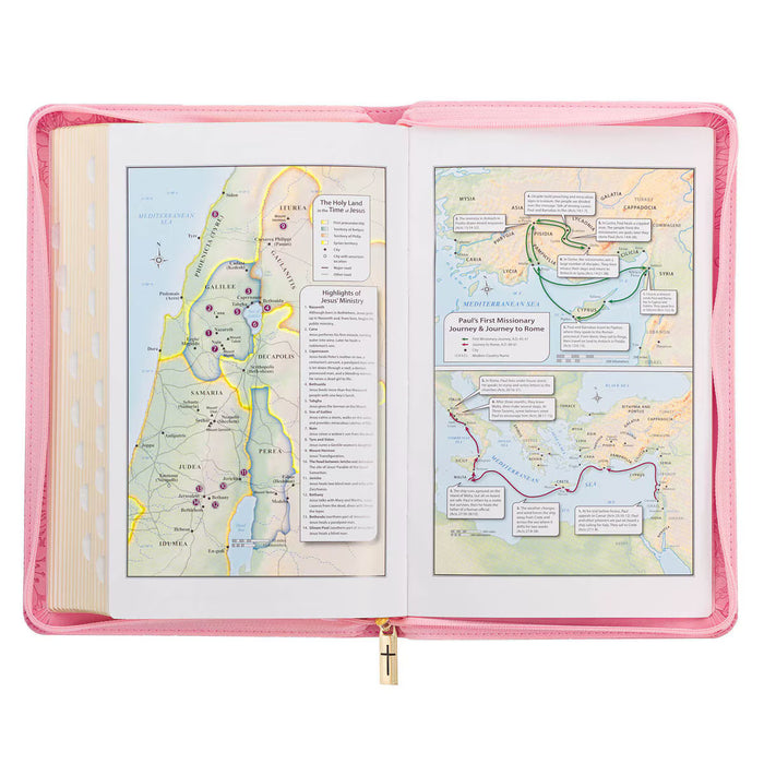 KJV Blossom Pink Faux Leather Deluxe Gift Bible with Thumb Index and Zippered Closure
