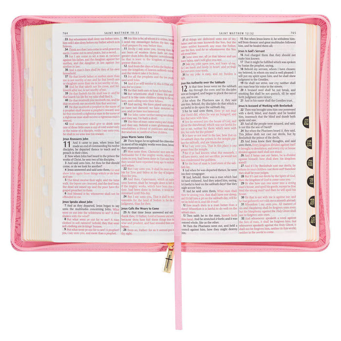 KJV Blossom Pink Faux Leather Deluxe Gift Bible with Thumb Index and Zippered Closure