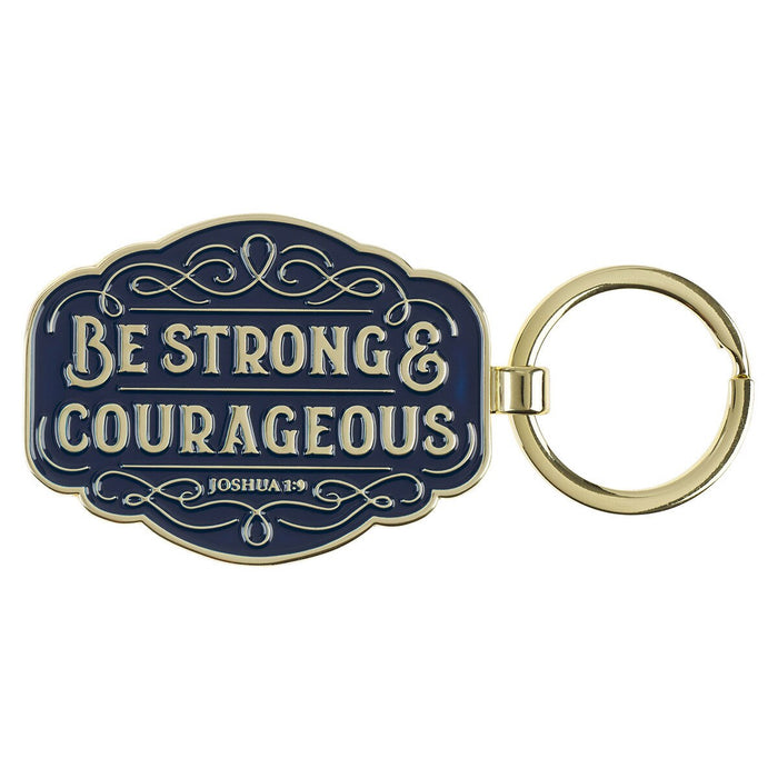 Strong and Courageous Blue Metal  Keychain - Joshua 1:9