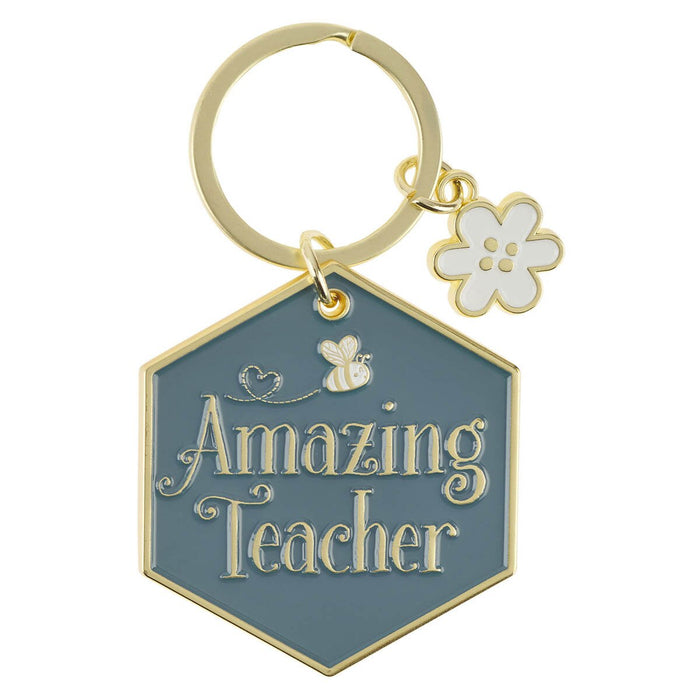 Amazing Teacher Blue Metal Keychain with Charm