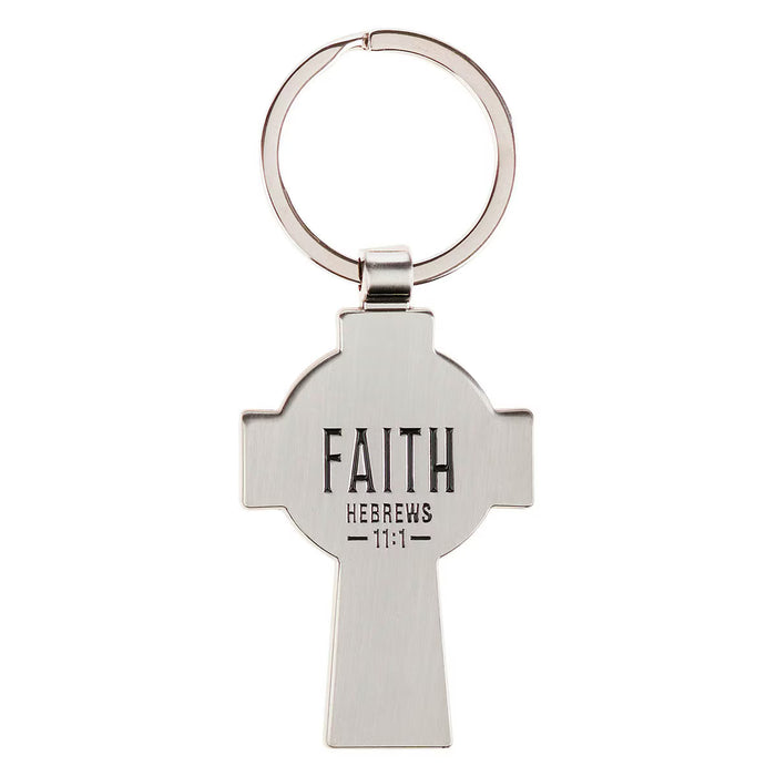 Faith Silver Celtic Cross Metal Keychain - Hebrews 1:11