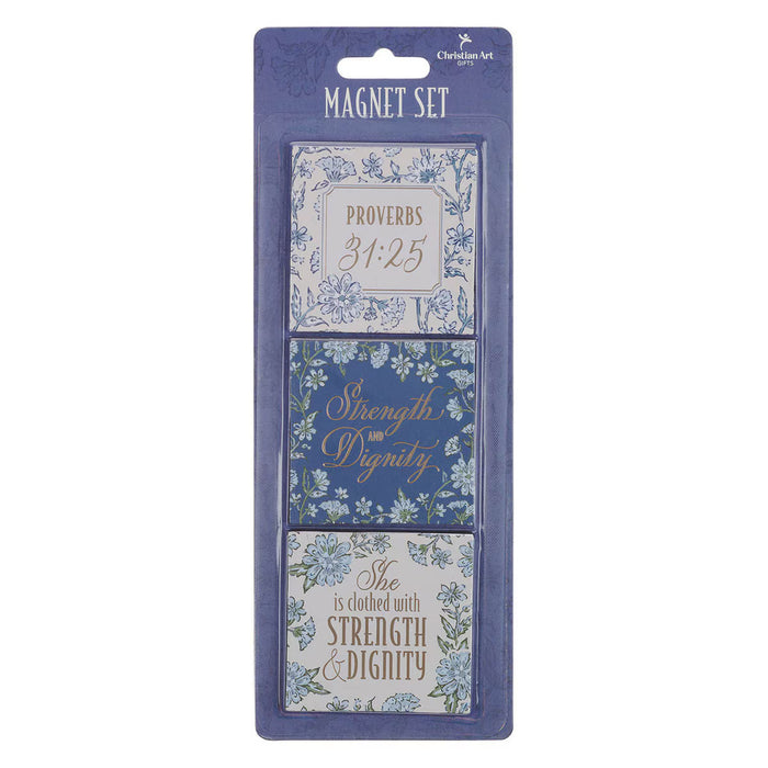Strength and Dignity Blue Cottage Garden Magnet Set - Proverbs 31:25