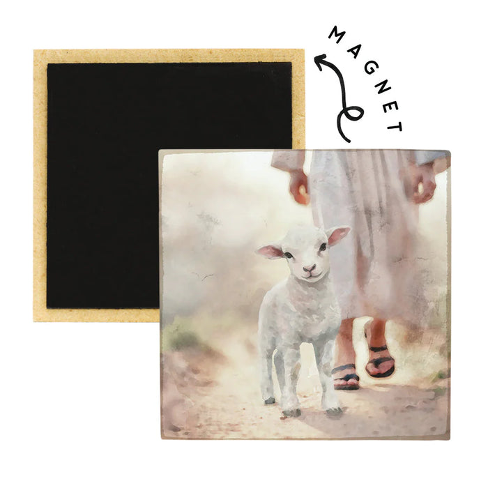 Lamb Walking On Path - Square Magnets