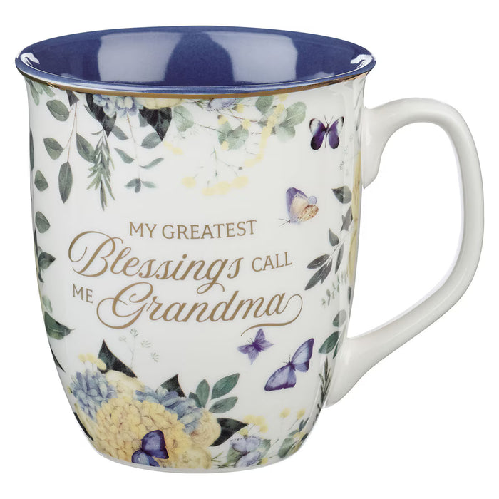 Grandma's Greatest Blessings Blue Floral Ceramic Coffee Mug - Proverbs 31:25