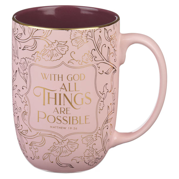 All Things Are Possible Blush Ceramic Coffee Mug - Matthew 19:26