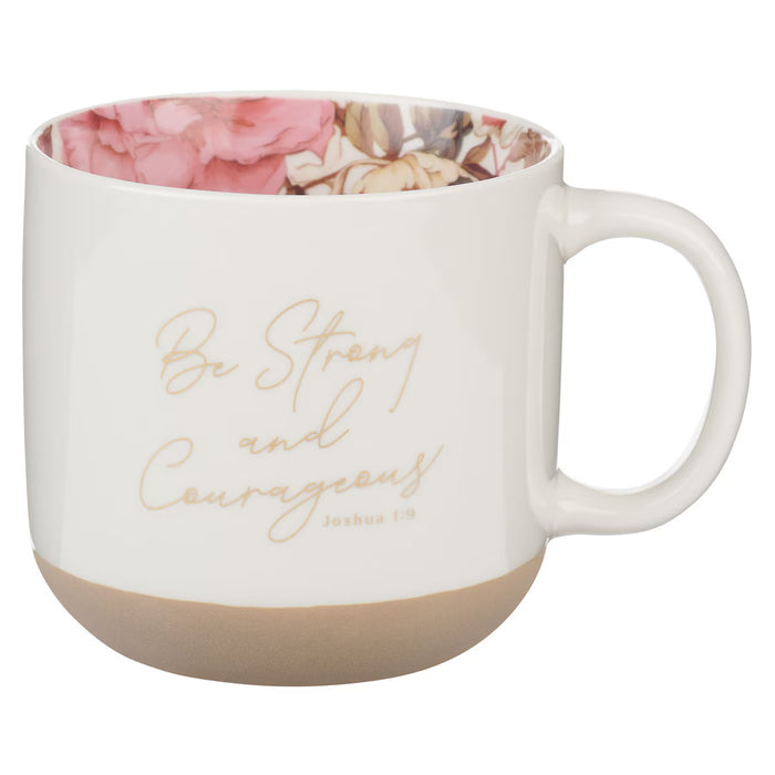 Be Strong and Courageous Pink Dahlia Ceramic Coffee Mug