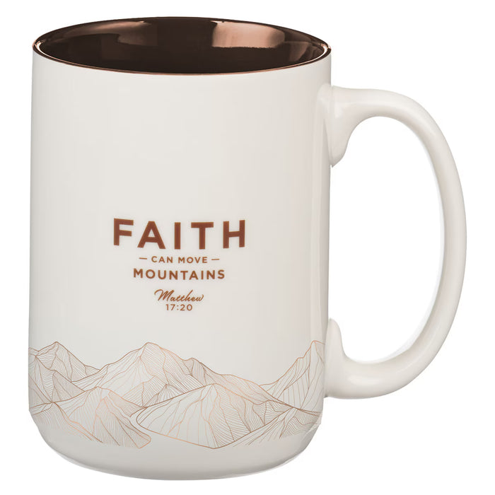 Faith Can Move Mountains White Ceramic Coffee Mug - Matthew 17:20
