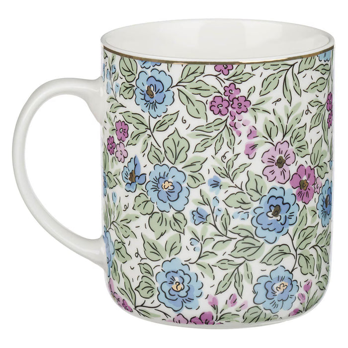 Be Still and Know Purple Trio Floral Ceramic Coffee Mug - Psalm 46:10
