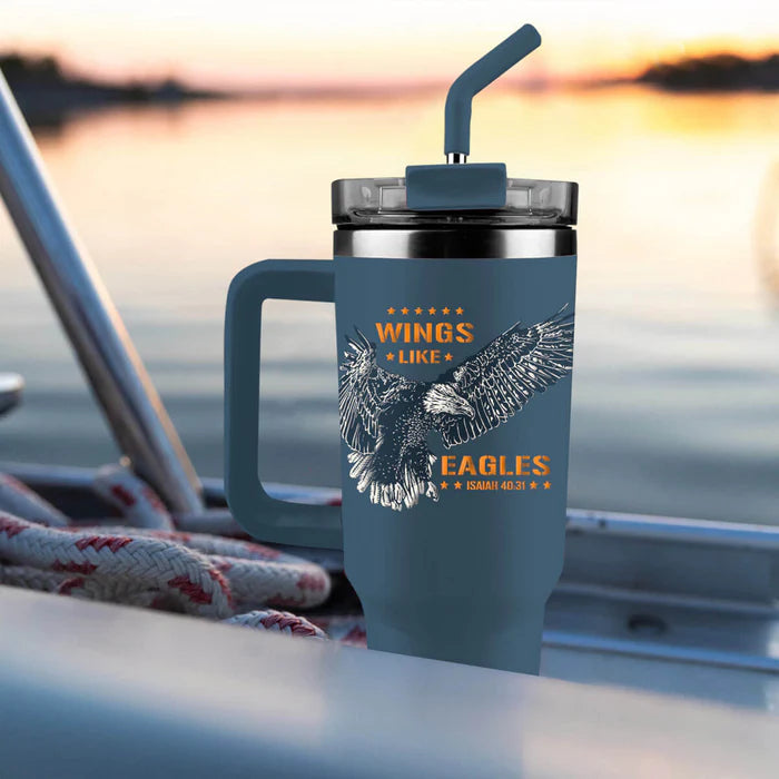 40 oz Stainless Steel Mug With Straw Wings Like Eagles - Morning Star Christian Bookstores
