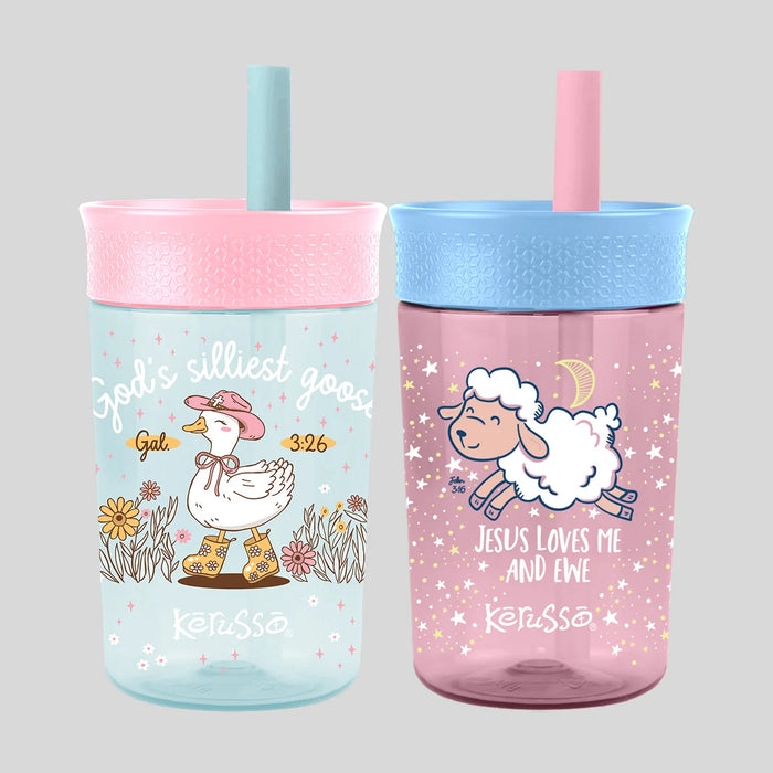 15 oz Silicone Straw Cup Goose & Lamb (2 Pack)