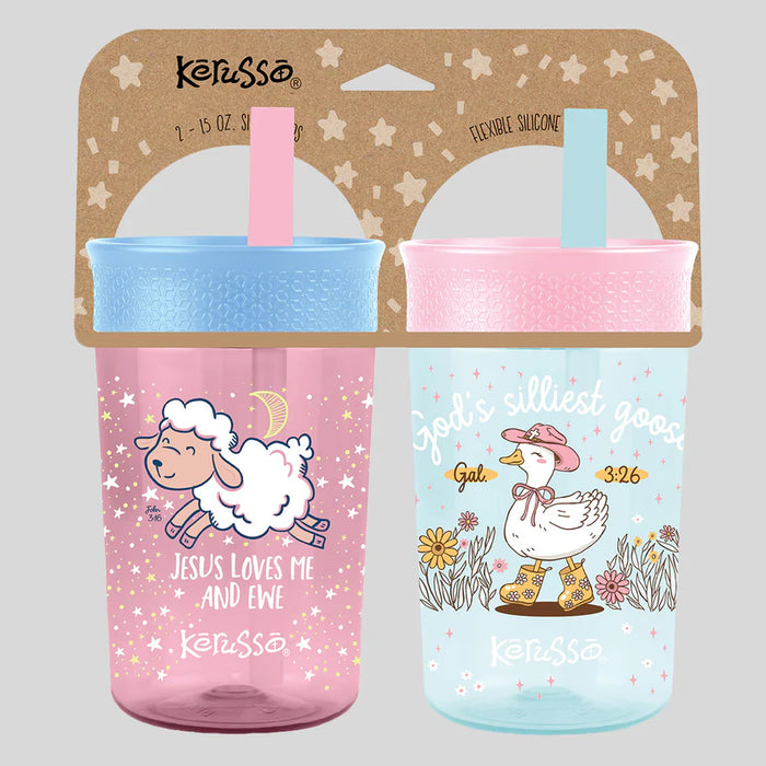 15 oz Silicone Straw Cup Goose & Lamb (2 Pack)