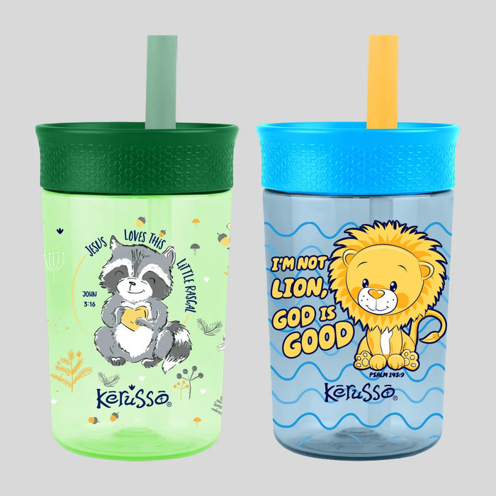 15 oz Silicone Straw Cup Raccoon & Lion (2 Pack)