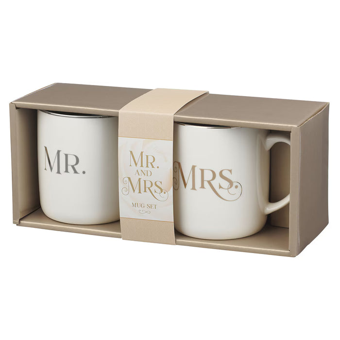 Mr. & Mrs. White Ceramic Coffee Mug Set