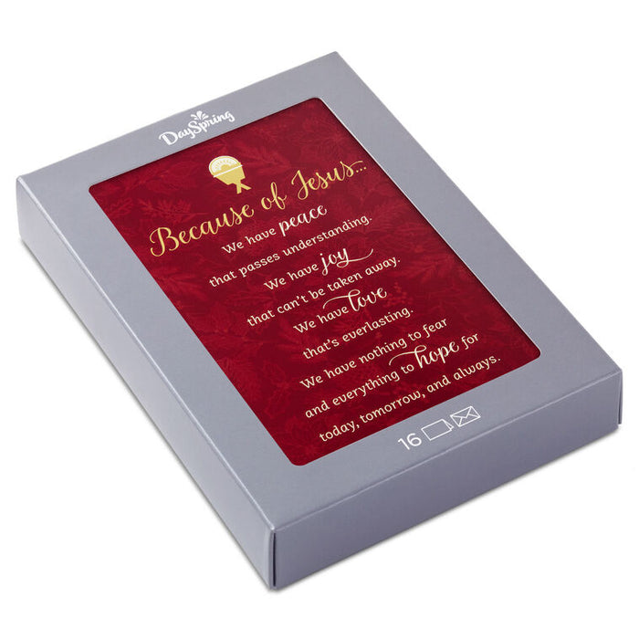 Because of Jesus Religious Boxed Christmas Cards, Pack of 16