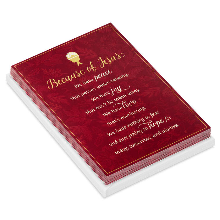 Because of Jesus Religious Boxed Christmas Cards, Pack of 16