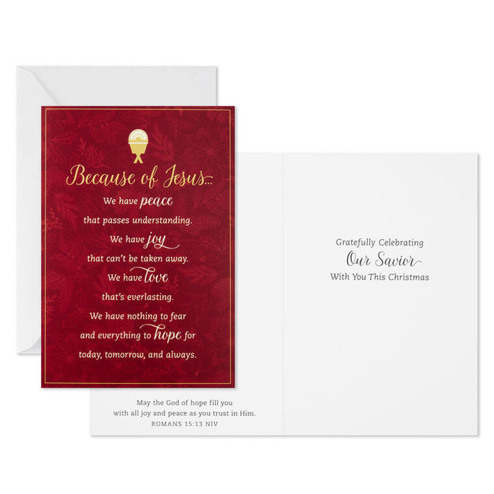 Because of Jesus Religious Boxed Christmas Cards, Pack of 16