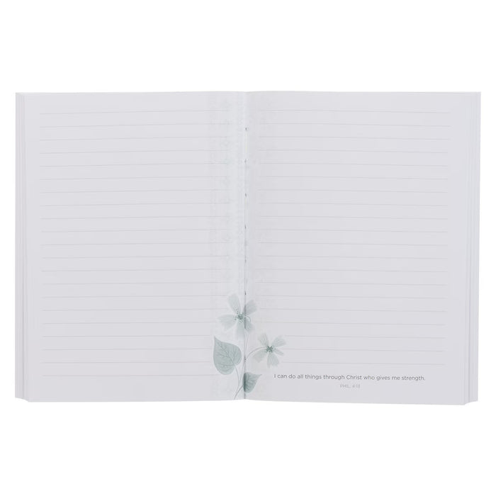 The Through Christ Green Floral Medium Notebook - Philippians 4:13