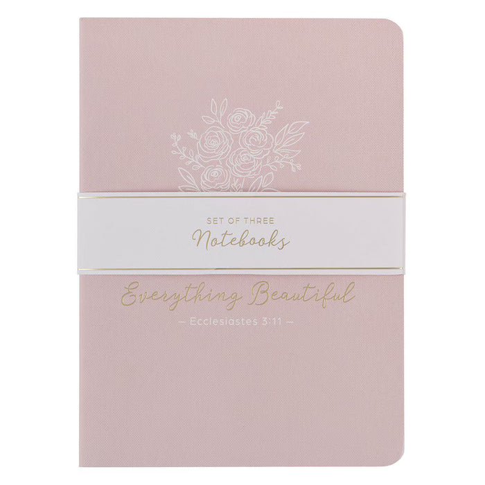 Everything Beautiful Blush and Taupe Floral 3-Piece Large Notebook Set - Ecclesiastes 3:11