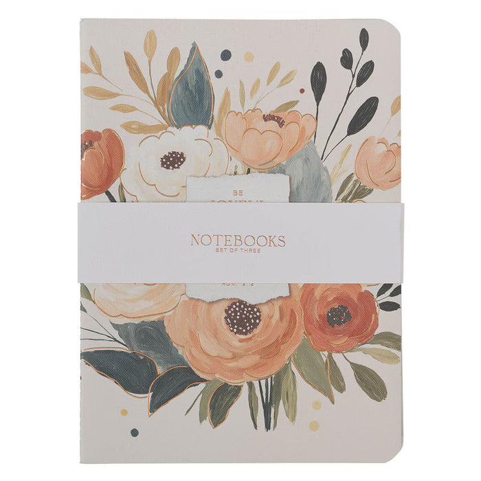 Joyful Patient Faithful Heirloom Floral 3-piece Large Notebook Set - Romans 12:12