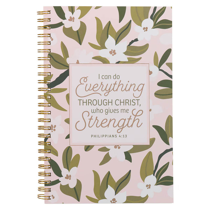 Through Christ Pink Floral Spiral Notebook - Phil 4:13