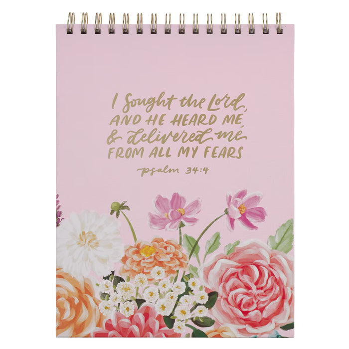 He Delivered Me Lilac Floral Wirebound Notepad - Psalm 34:4