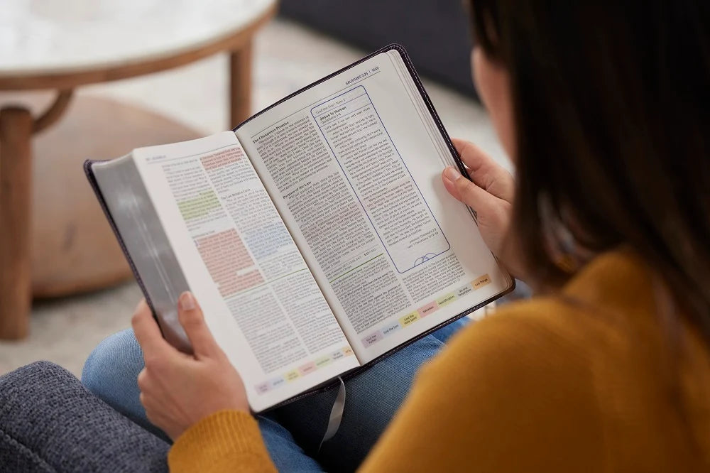 NKJV Color Code Study Bible, Brown Leathersoft, Red Letter