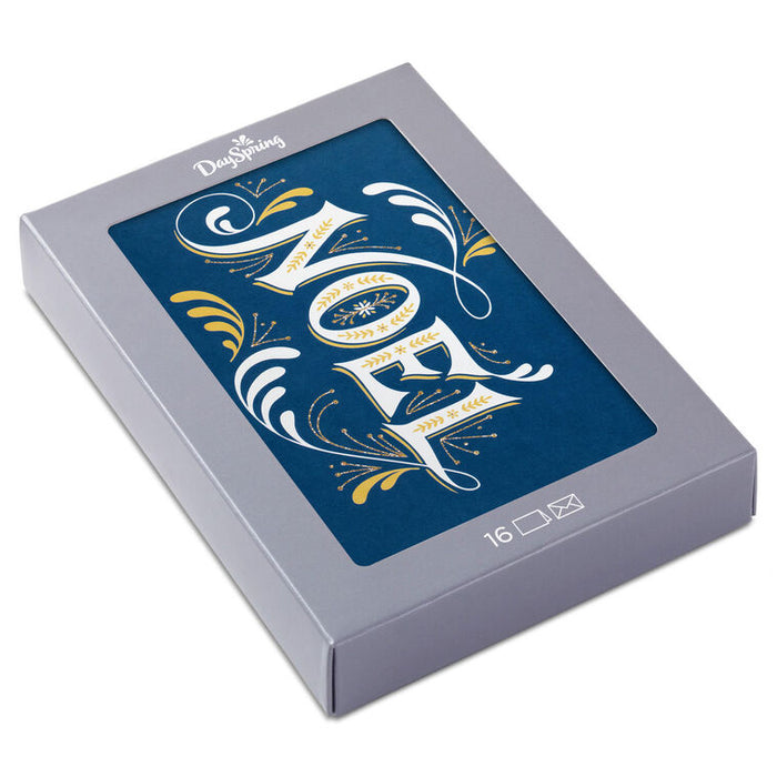 Noel Lettering on Blue Religious Boxed Christmas Cards, Pack of 16