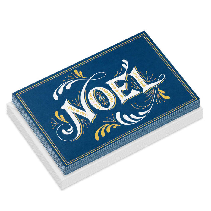 Noel Lettering on Blue Religious Boxed Christmas Cards, Pack of 16