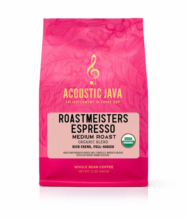 Acoustic Java - Roastmeisters Espresso Blend - Organic Whole Bean Coffe 12oz