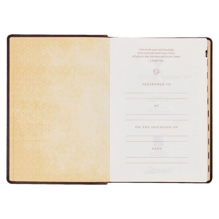 NLT Espresso Brown Faux Leather Spiritual Growth Bible