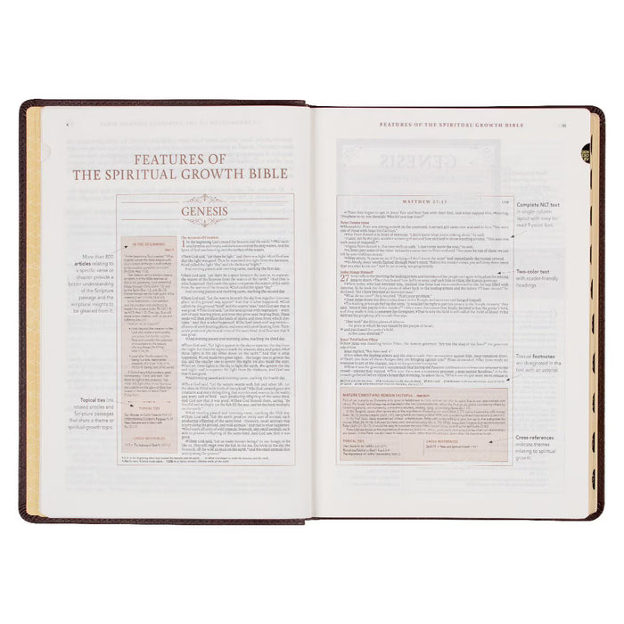 NLT Espresso Brown Faux Leather Spiritual Growth Bible