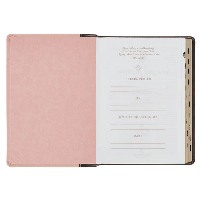 NLT Brown and Blush Pink Faux Leather Spiritual Growth Bible
