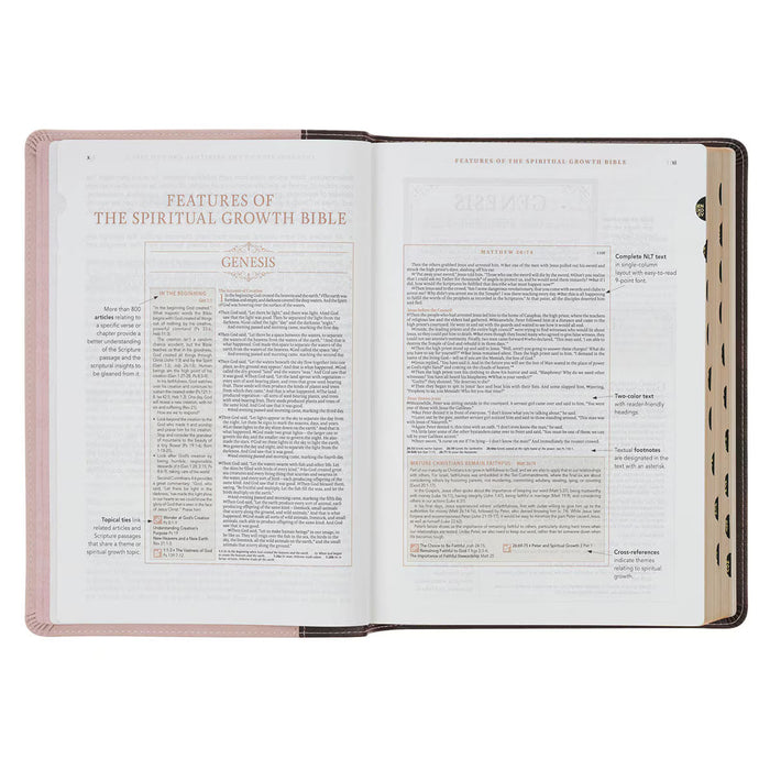 NLT Brown and Blush Pink Faux Leather Spiritual Growth Bible