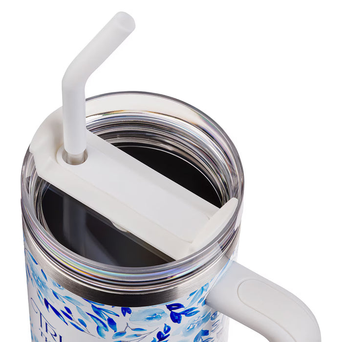 Trust in the Lord Blue Botany 40 oz Stainless Steel Travel Tumbler with Straw - Proverbs 3:5