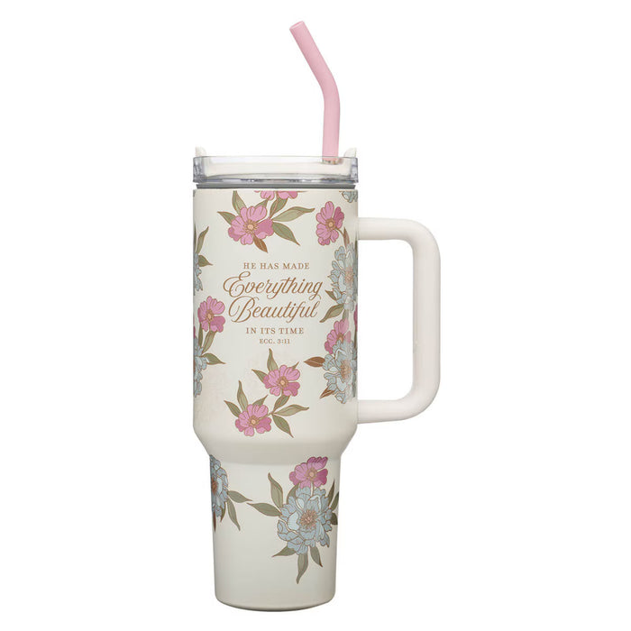 Everything Beautiful Whimsical Blooms 40 oz Stainless Steel Travel Tumbler - Ecclesiastes 3:11