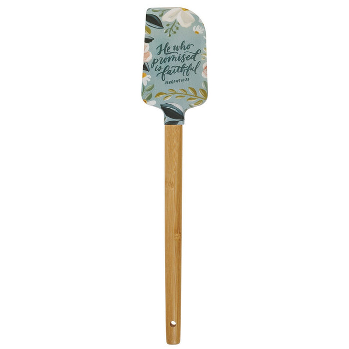 He Who Promised is Faithful Light Blue Floral Silicone Spatula – Hebrews 10:23