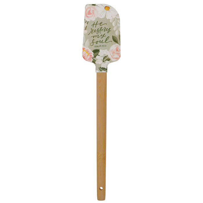 He Restores My Soul Green Floral Garden Silicone Spatula - Psalm 23:3