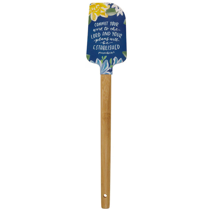The Commit Your Work to the Lord Navy Floral Silicone Spatula – Proverbs 16:3