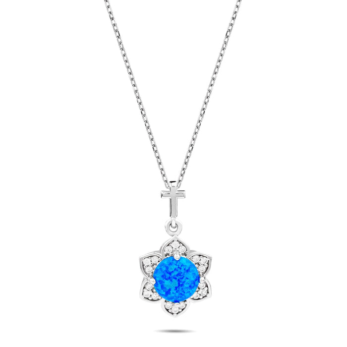Flower Blue Opal with CZ Accents