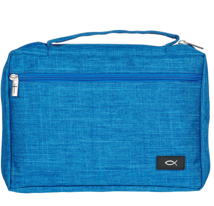 Caribbean Blue Poly-canvas Value Bible Cover with Ichthus Patch - Morning Star Christian Bookstores