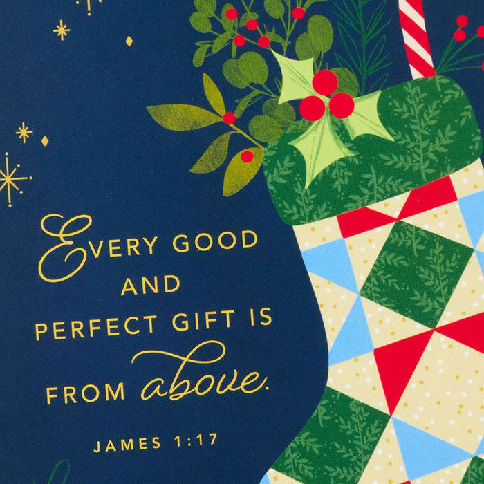 Patchwork Stocking Religious Boxed Christmas Cards, Pack of 16