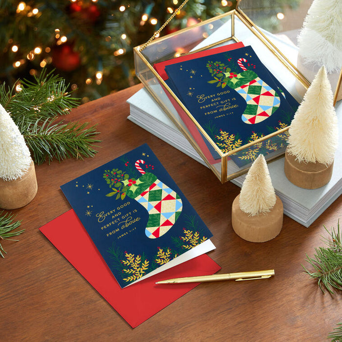 Patchwork Stocking Religious Boxed Christmas Cards, Pack of 16