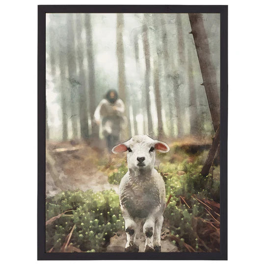 Jesus Rescuing Lamb - Thin Frame Rectangle