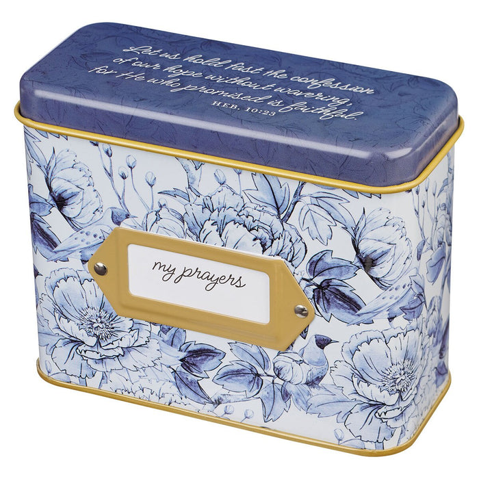 Confession of Our Hope Blue Floral Prayer Cards in Tin - Hebrews 10:23