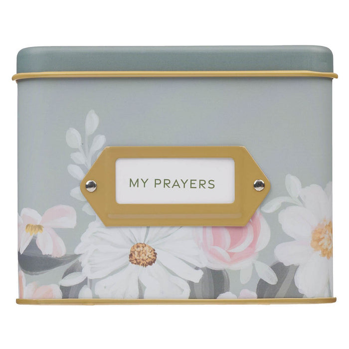 He Restores My Soul Green Floral Garden Prayer Cards in a Tin - Psalm 23:3